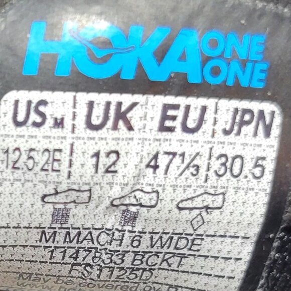 HOKA One One Mach 6 Wide Men’s Size US 12.5 2E Black Outer Orbit Running Sneaker - Picture 8 of 12